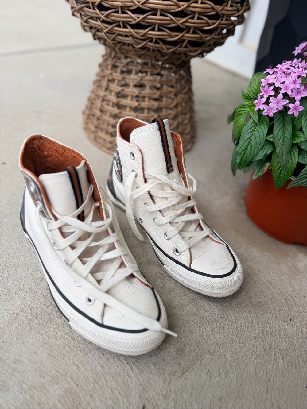Converse High Top Sneakers White with Black & Brown Trim